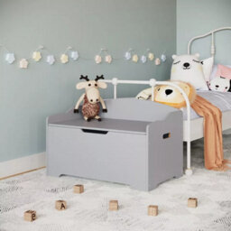 Urbn-Living Urbnliving 76Cm Width Ottoman Grey Wooden Storage Chest Bench Stool Seat Trunk Toy Box - thumbnail 2