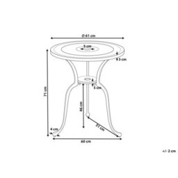 Beliani Off-White Aluminium Round Outdoor Dining Table 61Cm Diameter Vintage Patio Bistro Table - thumbnail 4