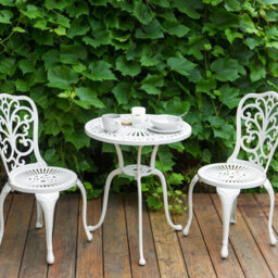 Beliani Off-White Aluminium Round Outdoor Dining Table 61Cm Diameter Vintage Patio Bistro Table - thumbnail 2