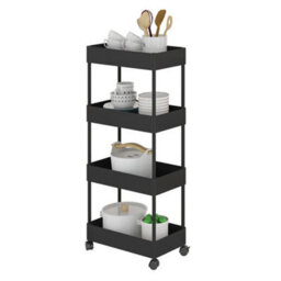 Living And Home 4 Tiers Black Plastic Kitchen Shelf Bathroom Storage Rack - thumbnail 5