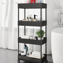 Living And Home 4 Tiers Black Plastic Kitchen Shelf Bathroom Storage Rack - thumbnail 4