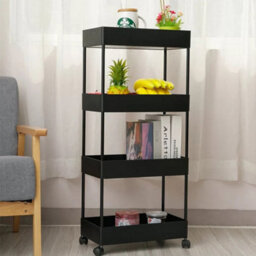 Living And Home 4 Tiers Black Plastic Kitchen Shelf Bathroom Storage Rack - thumbnail 1