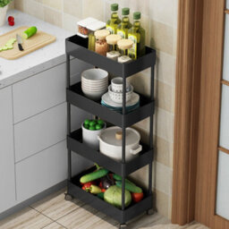 Living And Home 4 Tiers Black Plastic Kitchen Shelf Bathroom Storage Rack - thumbnail 7