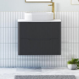 Royal Bathrooms Avenza 700mm Matt Obsidian Black Wall Hung Bathroom Countertop Vanity Unit 2 Drawer With Lyon Basin