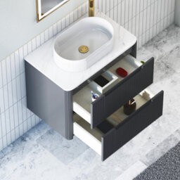 Royal Bathrooms Avenza 700mm Matt Obsidian Black Wall Hung Bathroom Countertop Vanity Unit 2 Drawer With Lyon Basin - thumbnail 5