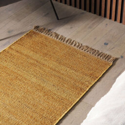 Beliani Mustard Jute Area Rug 80 X 150 Cm Handwoven Low-Pile With Tassels - thumbnail 2
