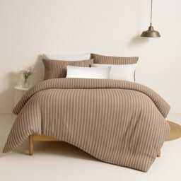 Bedlooms Beige Stripe Duvet Cover Set, Reversible, Breathable & Hypoallergenic Bedding Pack, Single 135X200Cm - thumbnail 1