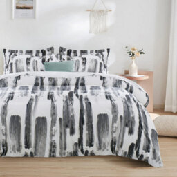 Ameha Print Duvet Cover 3Piece Set With Matching Pillowcase Microfiber Quilt Cover Grey Stripe Pattern (Double 200X200Cm) - thumbnail 5
