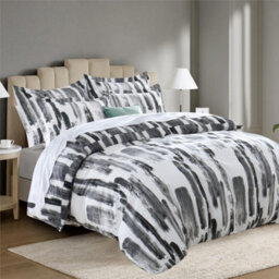 Ameha Print Duvet Cover 3Piece Set With Matching Pillowcase Microfiber Quilt Cover Grey Stripe Pattern (Double 200X200Cm) - thumbnail 1