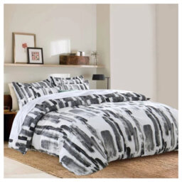 Ameha Print Duvet Cover 3Piece Set With Matching Pillowcase Microfiber Quilt Cover Grey Stripe Pattern (Double 200X200Cm) - thumbnail 2