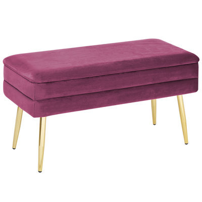Beliani Upholstered Storage Bench Durham Velvet Burgundy - image 1