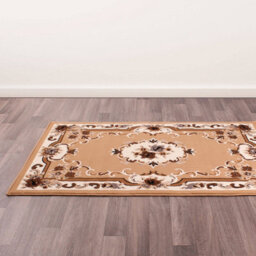 Beige Traditional Floral Bordered Rug Easy To Clean Dining Room-120Cm (Circle) - thumbnail 1