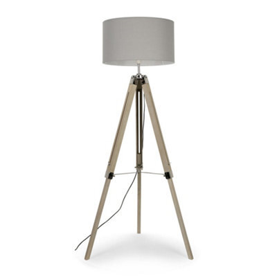 Valuelights Clipper Modern Light Wood And Chrome Tripod Floor Lamp With Cool Grey Drum Shade - image 1