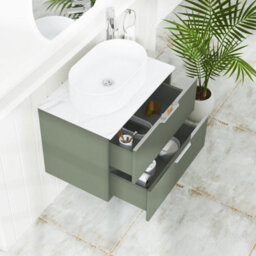 Royal Bathrooms Evora 700mm Sage Green Fluted Wall Hung Countertop Vanity Unit 2 Drawer With Peak Basin - thumbnail 3