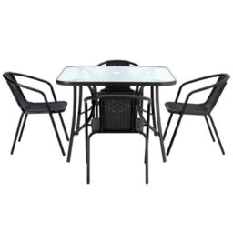 Breeins Set Of 5  Black Outdoor Garden Furniture Set Dining Set Umbrella Hole Table Stacking Chair For Garden Patio Lounge Balcony - thumbnail 4