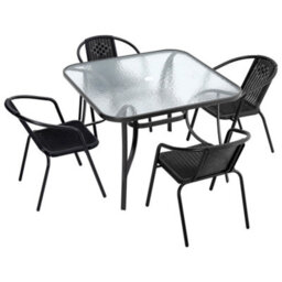 Breeins Set Of 5  Black Outdoor Garden Furniture Set Dining Set Umbrella Hole Table Stacking Chair For Garden Patio Lounge Balcony - thumbnail 3