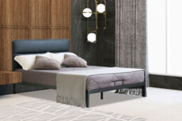 Comfy Living Metal Bedframe 5Ft Kingsize With Black Faux Leather Headboard