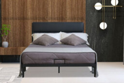 Comfy Living Metal Bedframe 5Ft Kingsize With Black Faux Leather Headboard - thumbnail 2