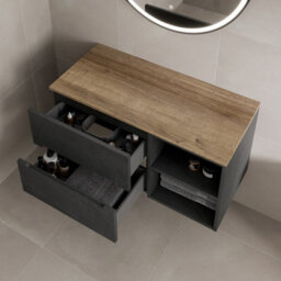 Affine 1000mm Bathroom Vanity Unit Oak Countertop Wall Hung Fluted Black Unit No Basin - thumbnail 3