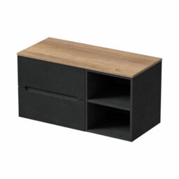 Affine 1000mm Bathroom Vanity Unit Oak Countertop Wall Hung Fluted Black Unit No Basin - thumbnail 4