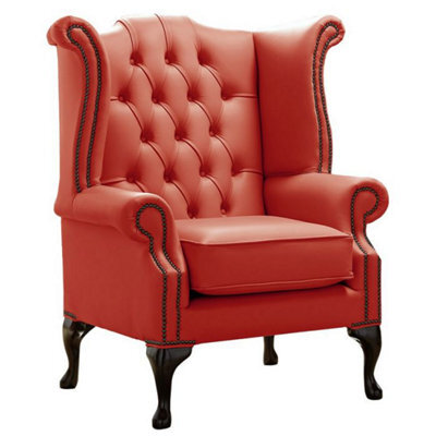 Chesterfield High Back Wing Chair Shelly Horizon Leather Bespoke In Queen Anne Style - image 1