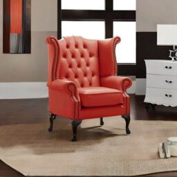 Chesterfield High Back Wing Chair Shelly Horizon Leather Bespoke In Queen Anne Style - thumbnail 2