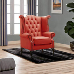 Chesterfield High Back Wing Chair Shelly Horizon Leather Bespoke In Queen Anne Style - thumbnail 3