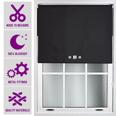 Triple Square Eyelet Blackout Roller Blind With Metal Fittings Free Alteration By Furnished - Black (W)210Cm X (L)165Cm