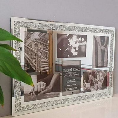 Silver Sparkle Photo Frame Multi Aperture Picture  For 6 Photos (50Cmx34Cm)