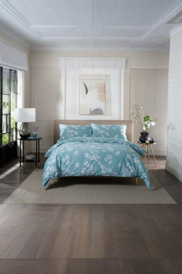 The Lyndon Company Petite Fleure Cotton Duck Egg Duvet Cover Set Blossom Floral Print Bedding With Elegant Piped Finish - image 1