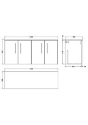Balterley Bramshall 1200mm Wall Hung 2 Door Vanity Unit With Laminate Worktop For Modern Bathroom Storage - Charcoal Black - thumbnail 5