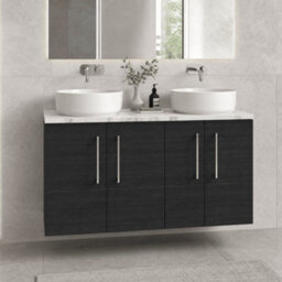 Balterley Bramshall 1200mm Wall Hung 2 Door Vanity Unit With Laminate Worktop For Modern Bathroom Storage - Charcoal Black - thumbnail 2