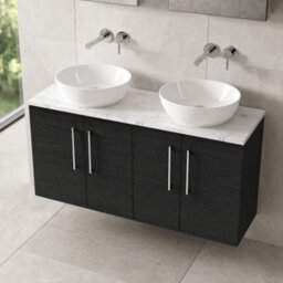Balterley Bramshall 1200mm Wall Hung 2 Door Vanity Unit With Laminate Worktop For Modern Bathroom Storage - Charcoal Black - thumbnail 3