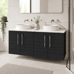Balterley Bramshall 1200mm Wall Hung 2 Door Vanity Unit With Laminate Worktop For Modern Bathroom Storage - Charcoal Black - thumbnail 4