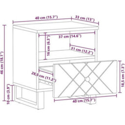 Bedside Cabinet Table Solid Mango Wood Bedroom Drawers Shelving - thumbnail 2