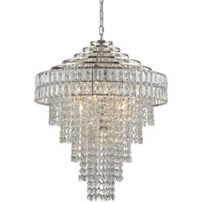 Loops Multi Arm Hanging Ceiling Pendant Light - Bright Nickel Plate & Clear Crystal Glass Shade - 7 X 6W Led E14 - image 1
