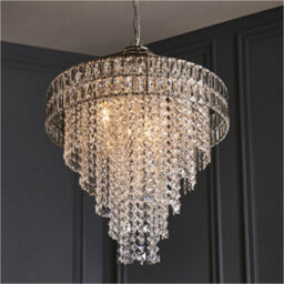 Loops Multi Arm Hanging Ceiling Pendant Light - Bright Nickel Plate & Clear Crystal Glass Shade - 7 X 6W Led E14 - thumbnail 3
