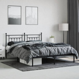 Berkfield Metal Bed Frame With Headboard Black 183X213 Cm - thumbnail 3