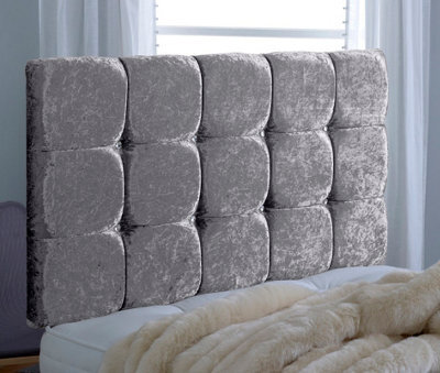 "Slumbre Cube Crushed Velvet 4Ft Small Double 20"" Headboard - Grey"
