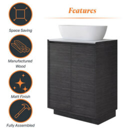 Plum&clay Matterhorn Dark Oak Floor Standing Bathroom Vanity Unit With White Countertop (W)600mm (H)850mm - thumbnail 5
