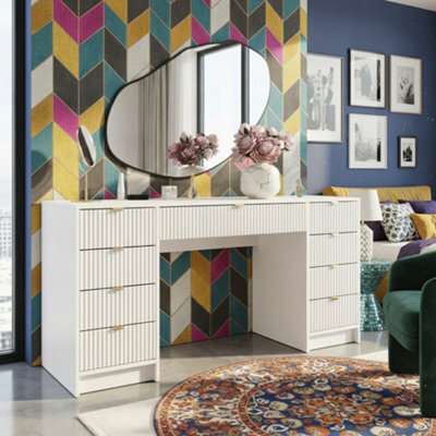 Writing Desk With Storage Tireno Bis White Velvet Mdf Laminated Board Fluted Drawer Fronts Modern Furniture For Home Office Study - image 1