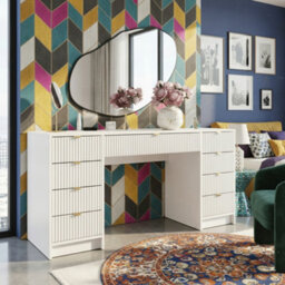 Writing Desk With Storage Tireno Bis White Velvet Mdf Laminated Board Fluted Drawer Fronts Modern Furniture For Home Office Study - thumbnail 1