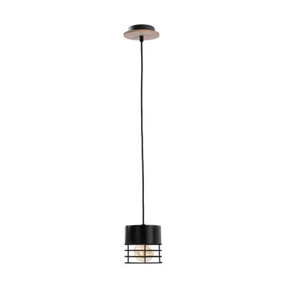 Luminosa Lighting Luminosa Casa Slim Pendant Ceiling Light Black, Wood, 12Cm, 1X E27