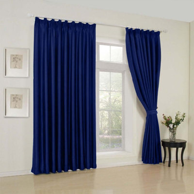 Oxford Homeware Plain Navy 230Gsm Blackout Curtain Thermal Insulated Pencil Pleat For Living Room Curtain Pair (W)168Cmx(L)228Cm - image 1