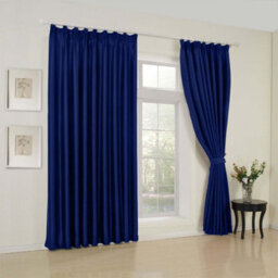 Oxford Homeware Plain Navy 230Gsm Blackout Curtain Thermal Insulated Pencil Pleat For Living Room Curtain Pair (W)168Cmx(L)228Cm - thumbnail 1