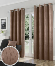 Enhanced Living Goodwood Bronze Thermal, Energy Saving, Dimout Eyelet Curtains With Wave Pattern (Pair) - 66 X 72 Inch (168X183Cm)