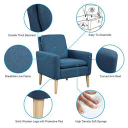 Armchair Comfy Fabric Accent Chair Upholstered Single Sofa Arm Chairs Bedroom - thumbnail 5