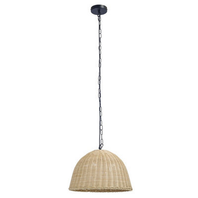 Luminosa Lighting Luminosa Cortic 40Cm Dome Pendant Ceiling Light Black, Natural Rattan E27 15W - image 1