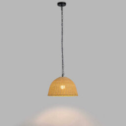Luminosa Lighting Luminosa Cortic 40Cm Dome Pendant Ceiling Light Black, Natural Rattan E27 15W - thumbnail 3