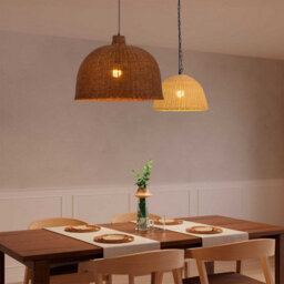 Luminosa Lighting Luminosa Cortic 40Cm Dome Pendant Ceiling Light Black, Natural Rattan E27 15W - thumbnail 2